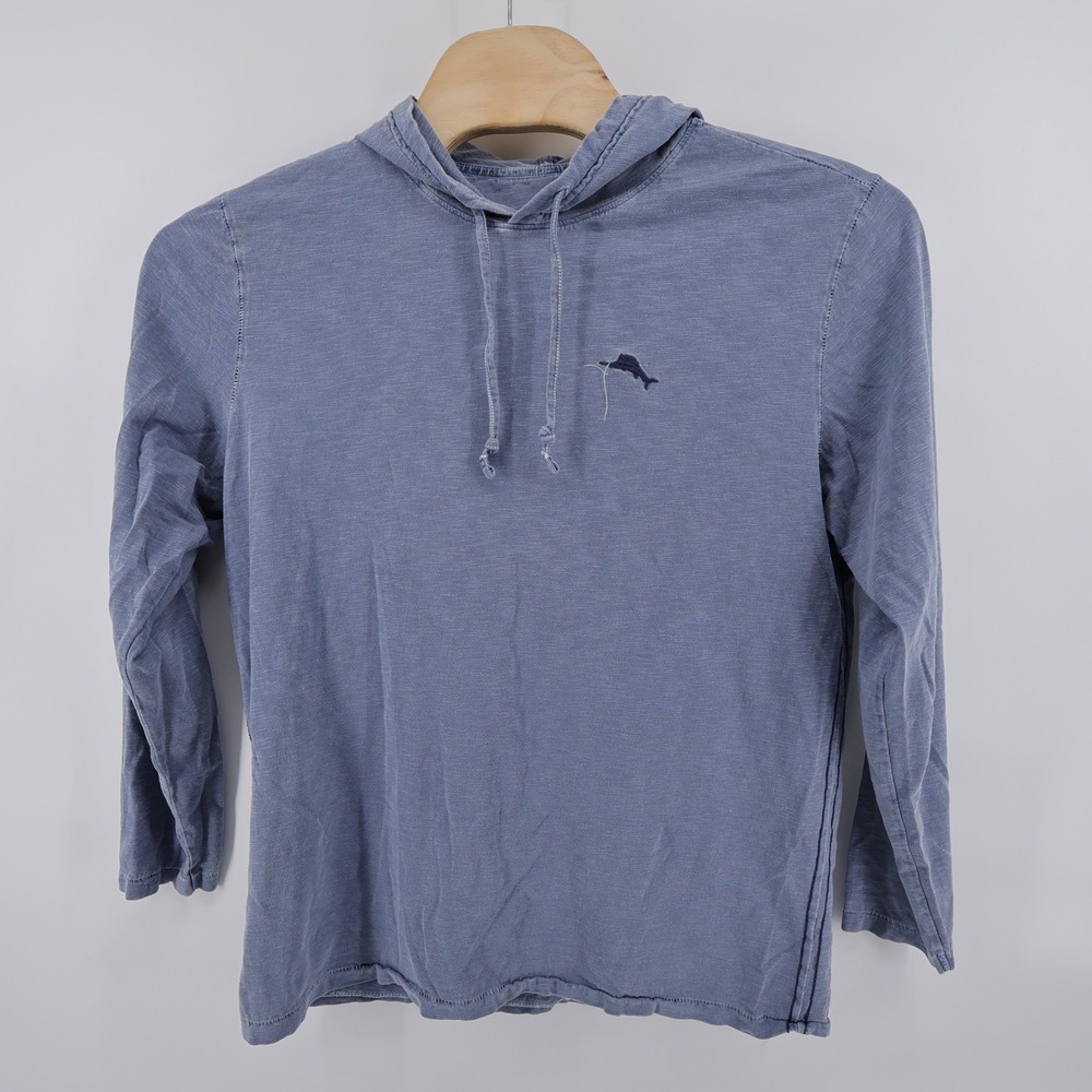 Tommy Bahama Embroidered Organic Cotton Hoodie Blue Long Sleeve Mens Large - Picture 4 of 8